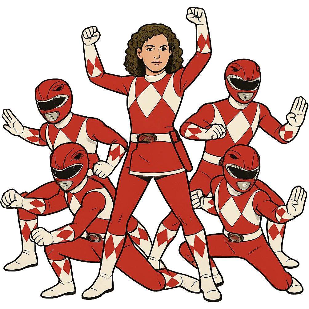 red ranger team assembling, white female with curly hair emoji