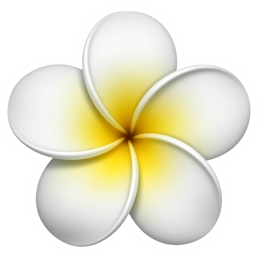 Plumeria flower with five white petals and yellow centre only sticker(outlined)) emoji