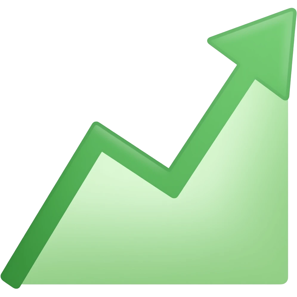 A graphic with a green line that goes up with a curve emoji