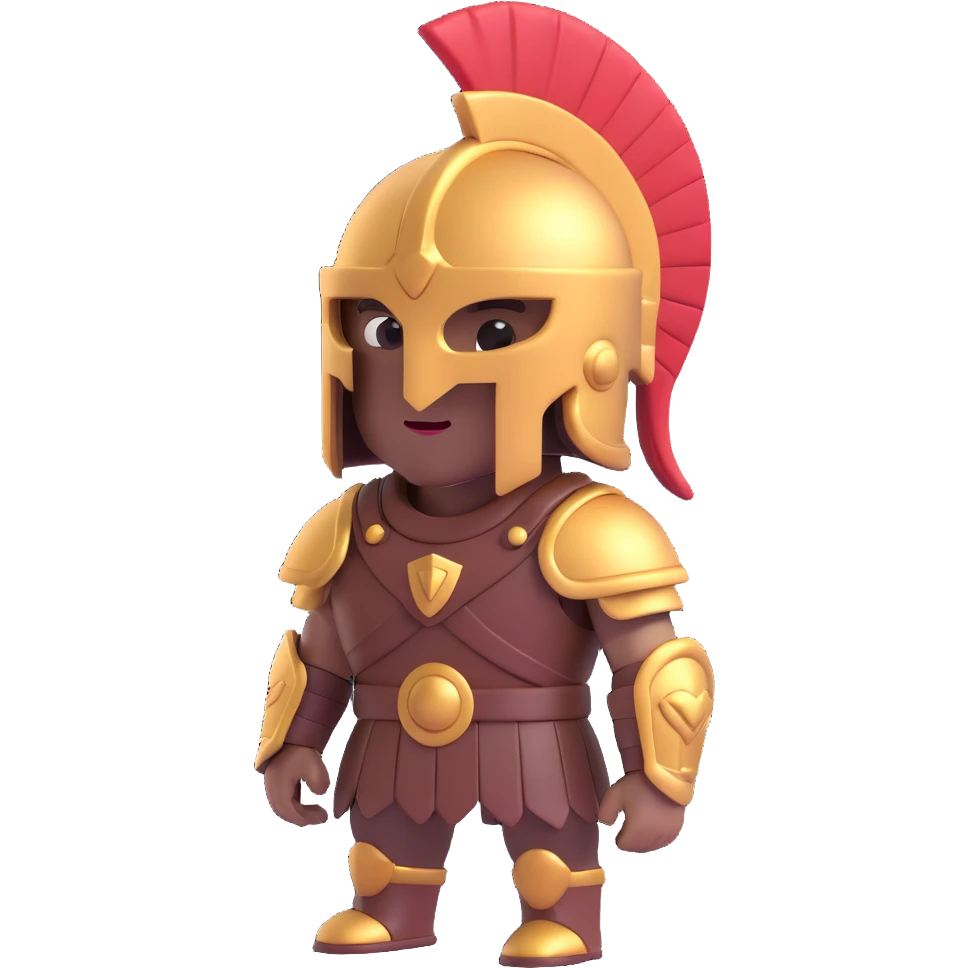 arabica coffee bean 3D with Roman gladiator outfit including helmet and armor, strong expression, 7x4 cm proportion emoji