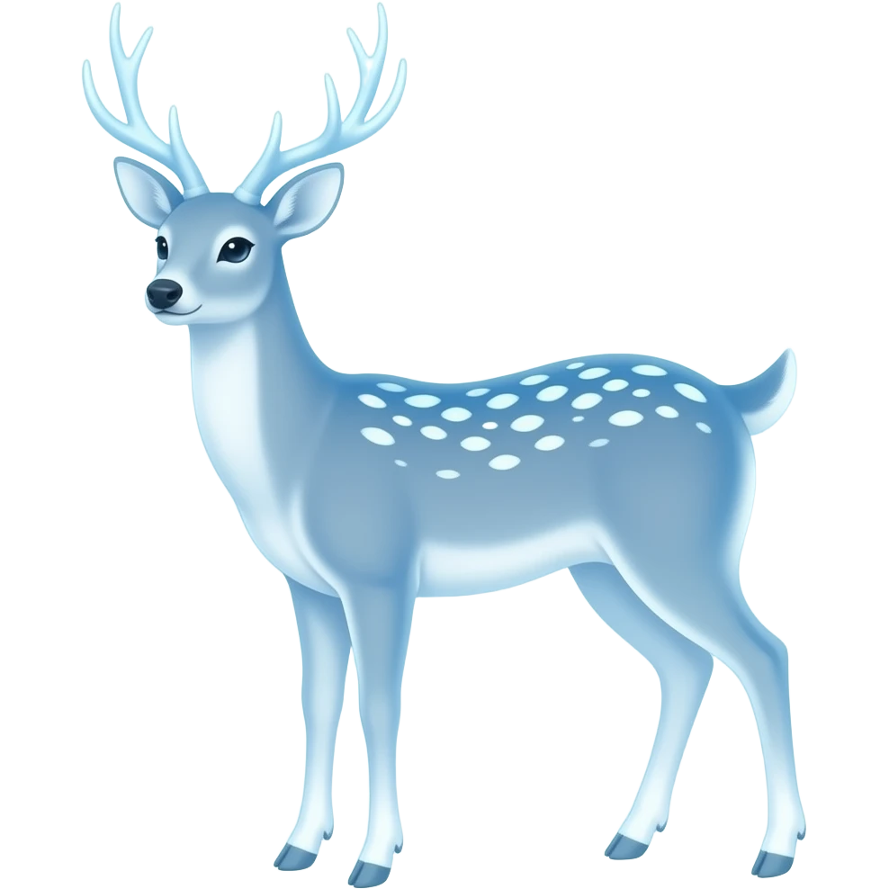 glowing magical doe made of light, soft elegant shape, blue-white aura, centered, 3D glossy emoji style, clean background emoji