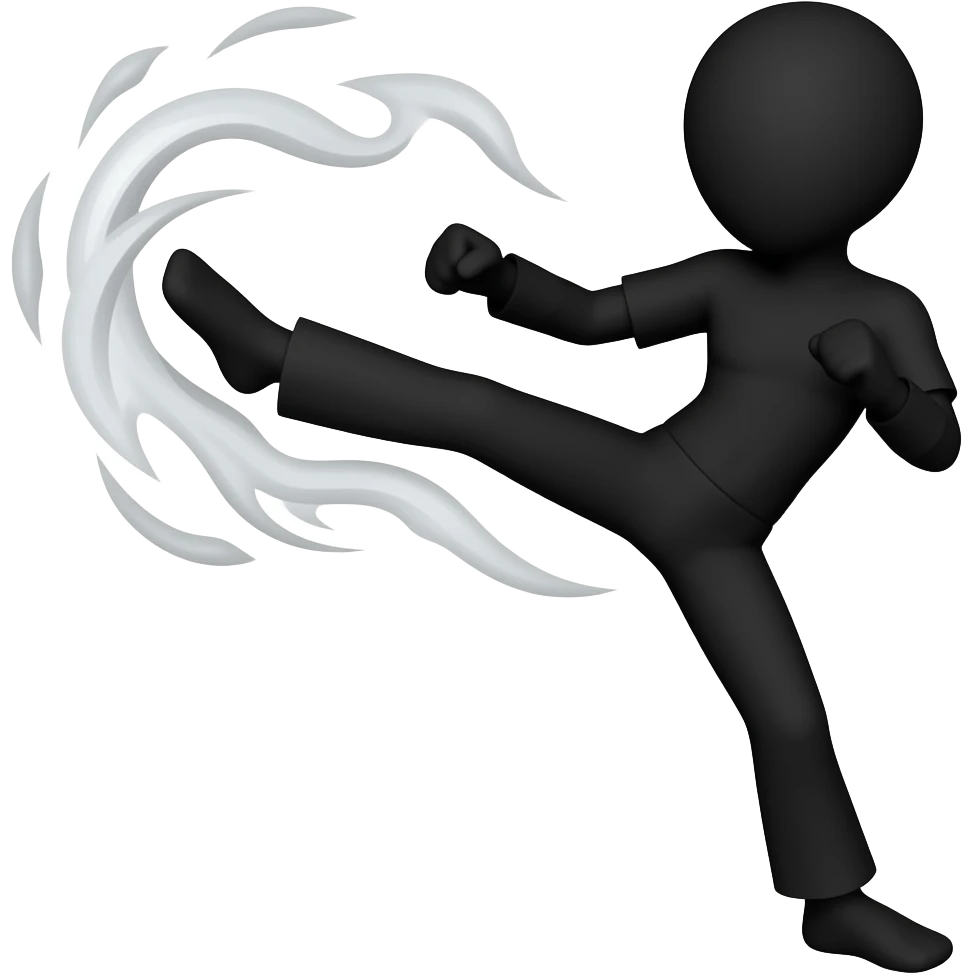 no background show a silhouette of an NPC stick figure performing a roundhouse kick with wind effects around the kick - NO BACKGROUND emoji