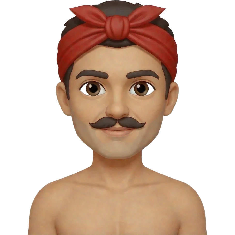 Con pañuelo rojo en la cabeza y sin remera y bigote emoji