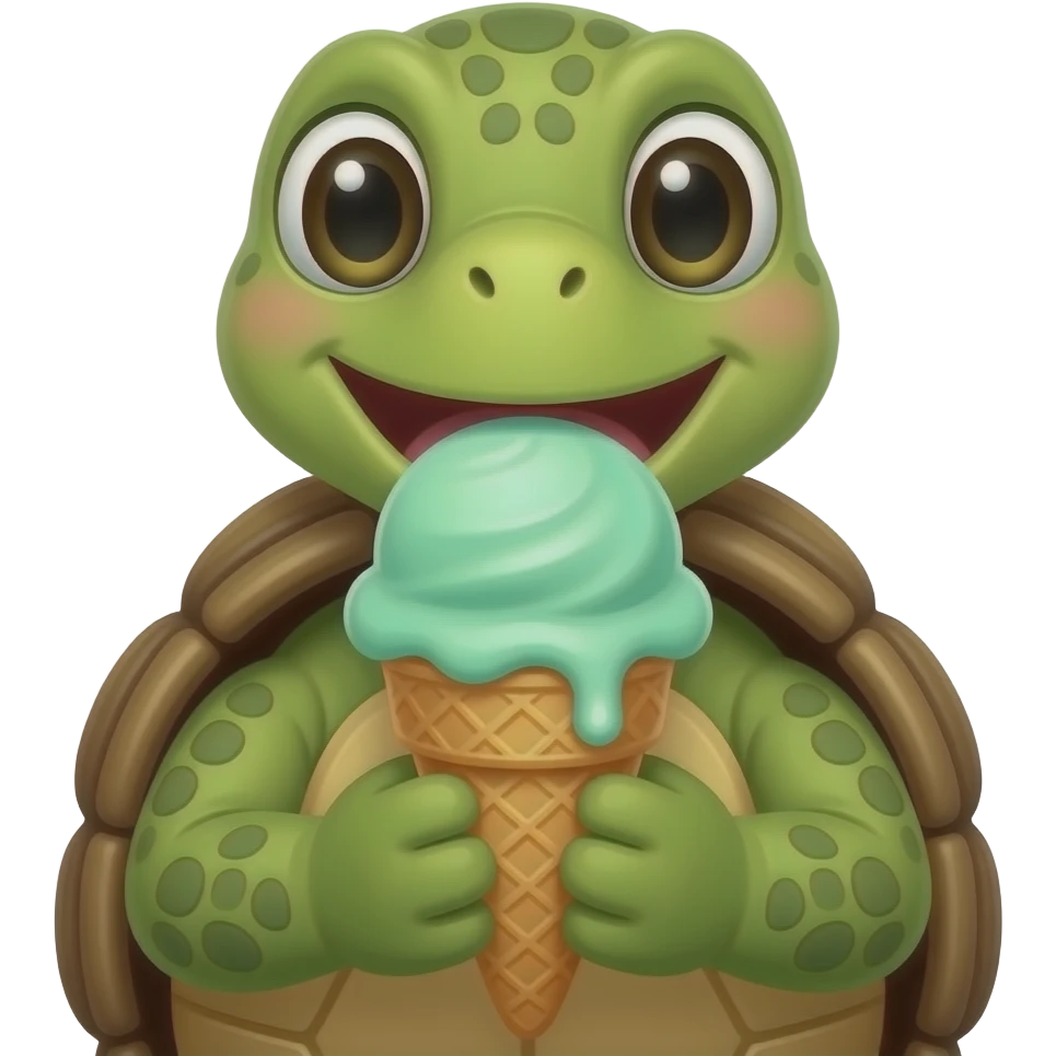 Turtle Eats big Ice Cream front facing closeup emoji