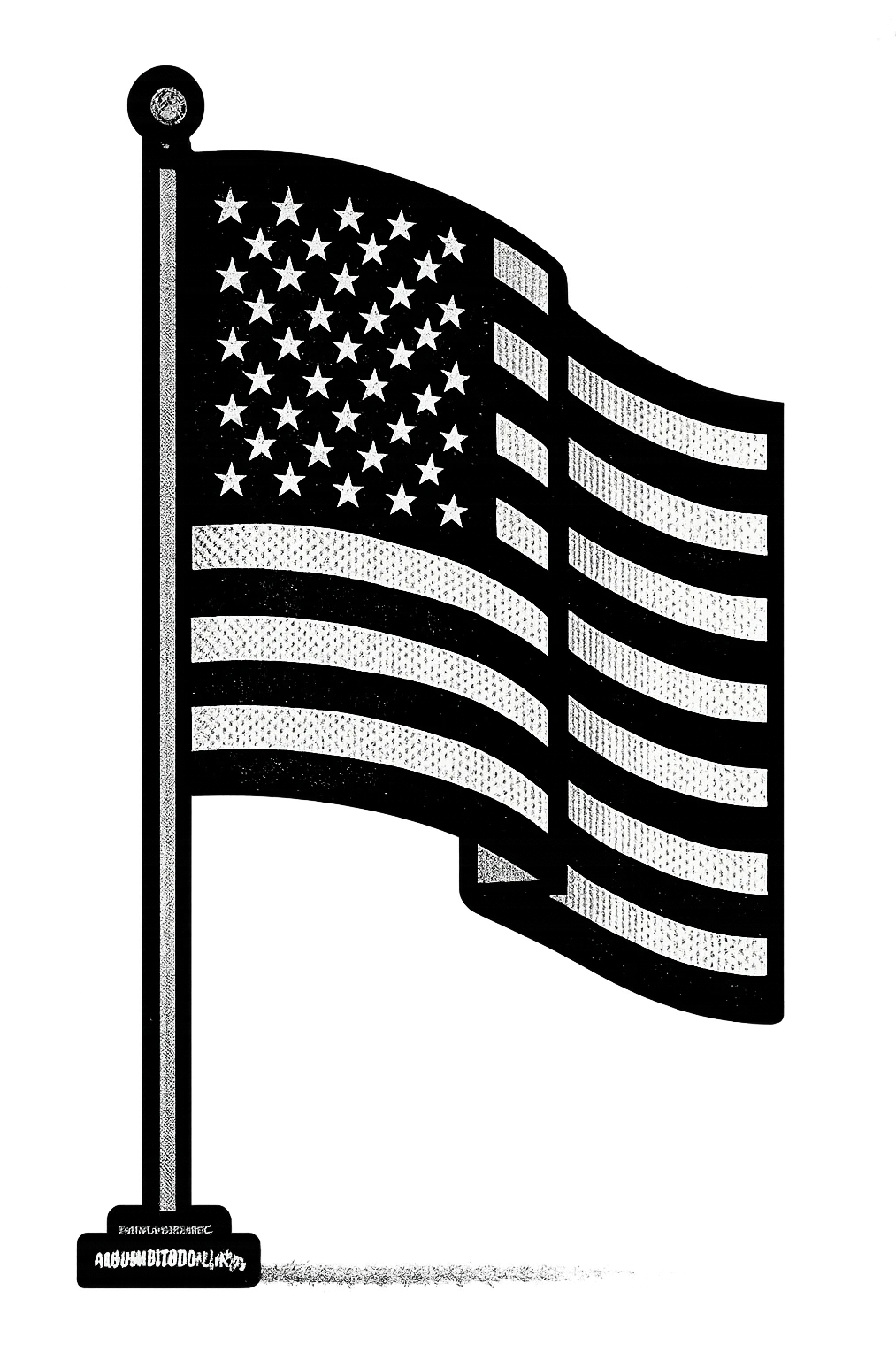 monochrome American flag standing upright, graphic style, high contrast, no color emoji