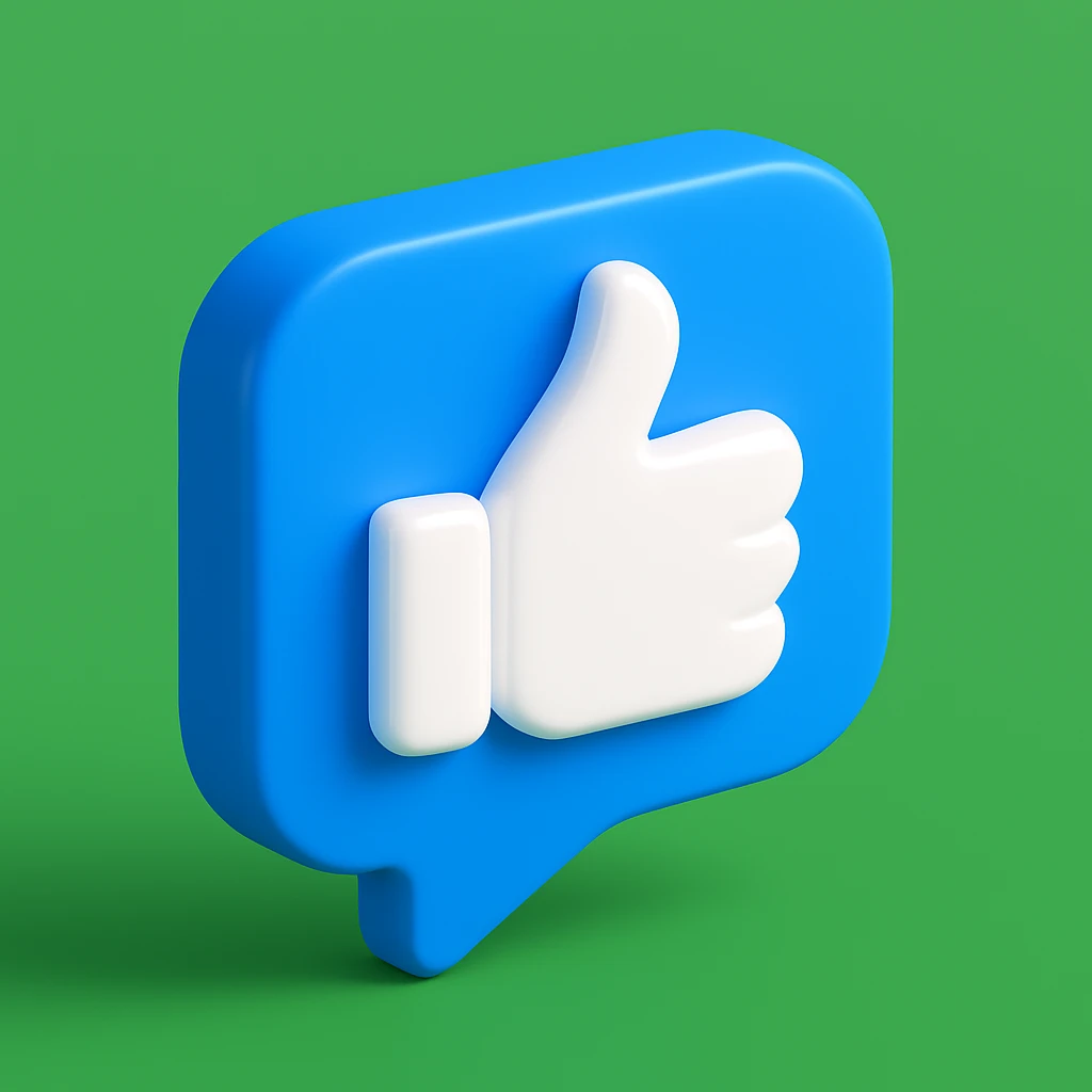 Change the background to a solid green color that contrasts with the white thumb, so the thumb remains visible if the background is later removed. Keep the 3D blue speech bubble, white thumb, high gloss, modern social media style, minimal design, centered, no text. emoji