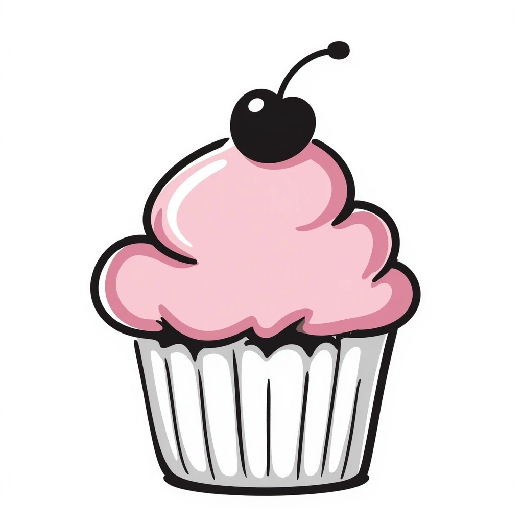 cupcake with pink icing, hand-drawn doodle style emoji