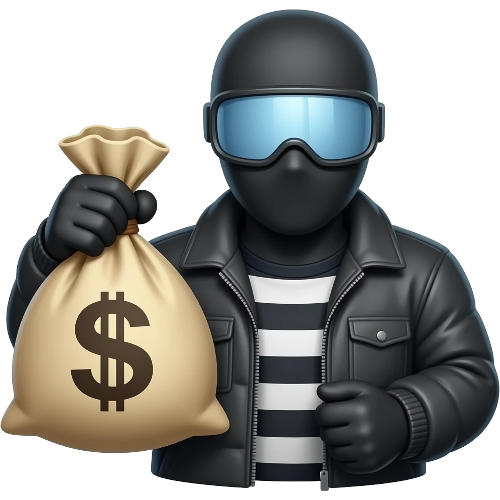 robber with a ski mask, holding a money bag emoji