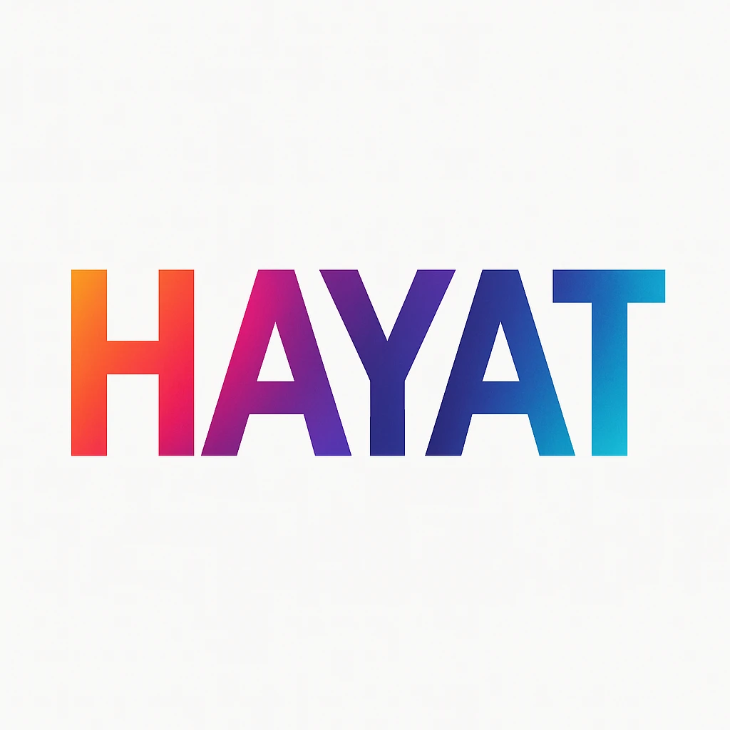 HAYAT text in modern typography with vibrant colors and minimal background emoji