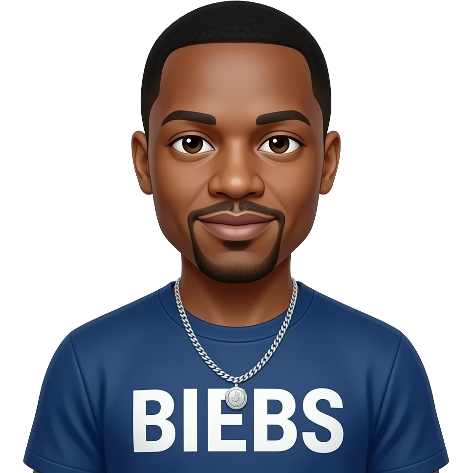 Sean Combs lookalike with Biebs shirt emoji