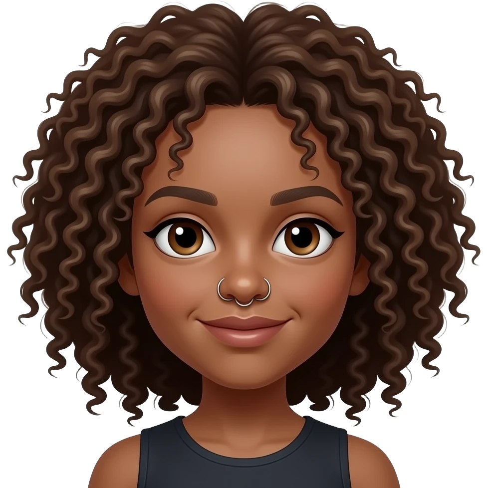 light-skinned black girl with curly brown hair with a nose flap percing emoji