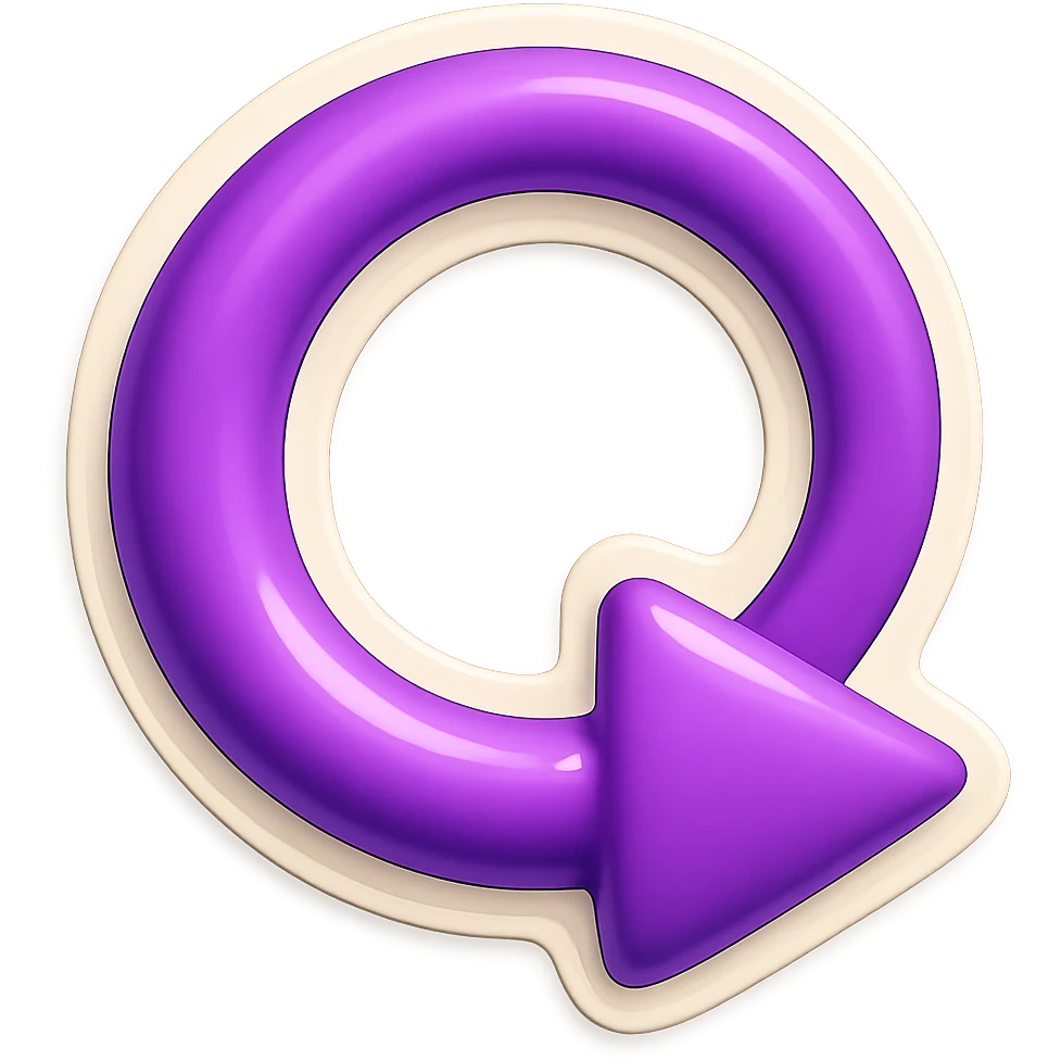 Create a retro sticker style arrow that curves 270 degrees from tail to point, matching the reference style and color. emoji