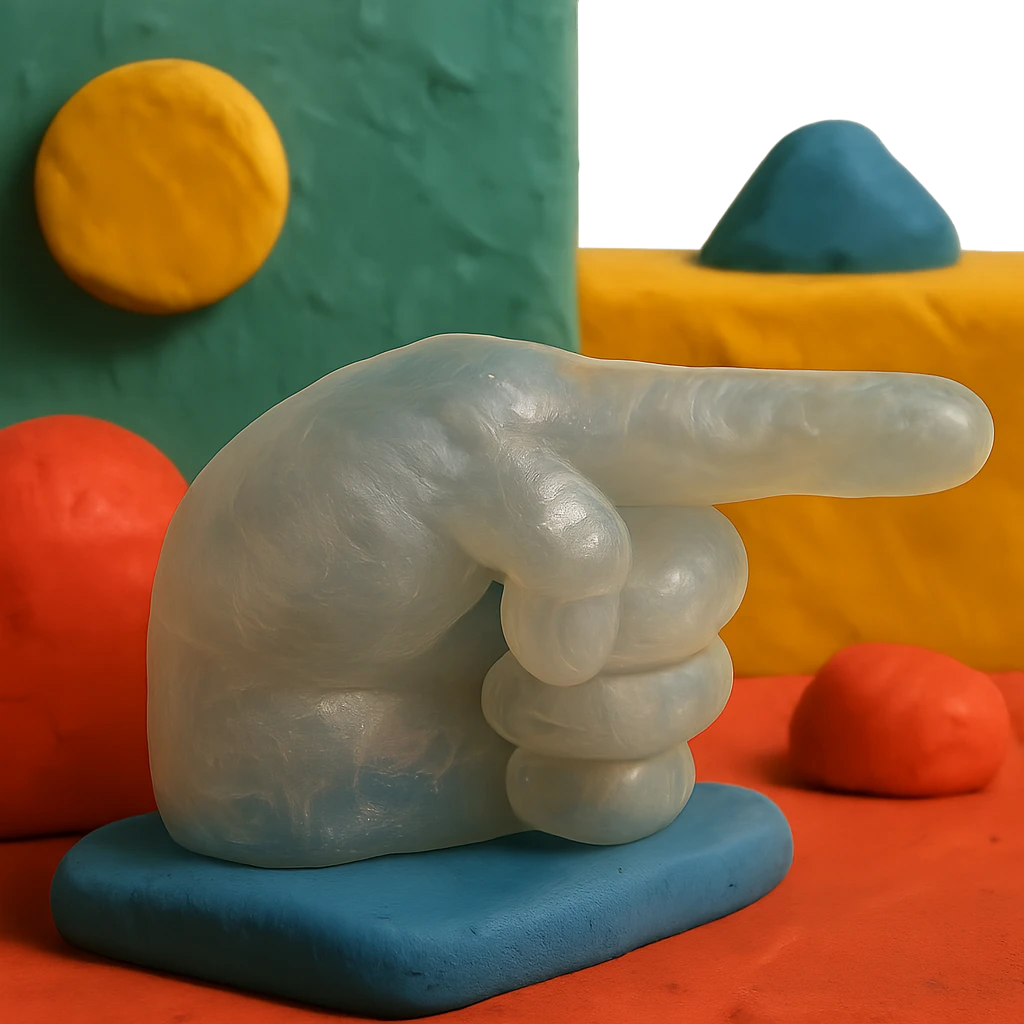 retro, hyper-realistic hand with transparent, cloudy, clear-skin plastic texture, pointing with index finger, soft, squishy, gummy-like, soft reflections, no shine, no background transparent, intricate details, reminiscent of high-end 90's toys emoji