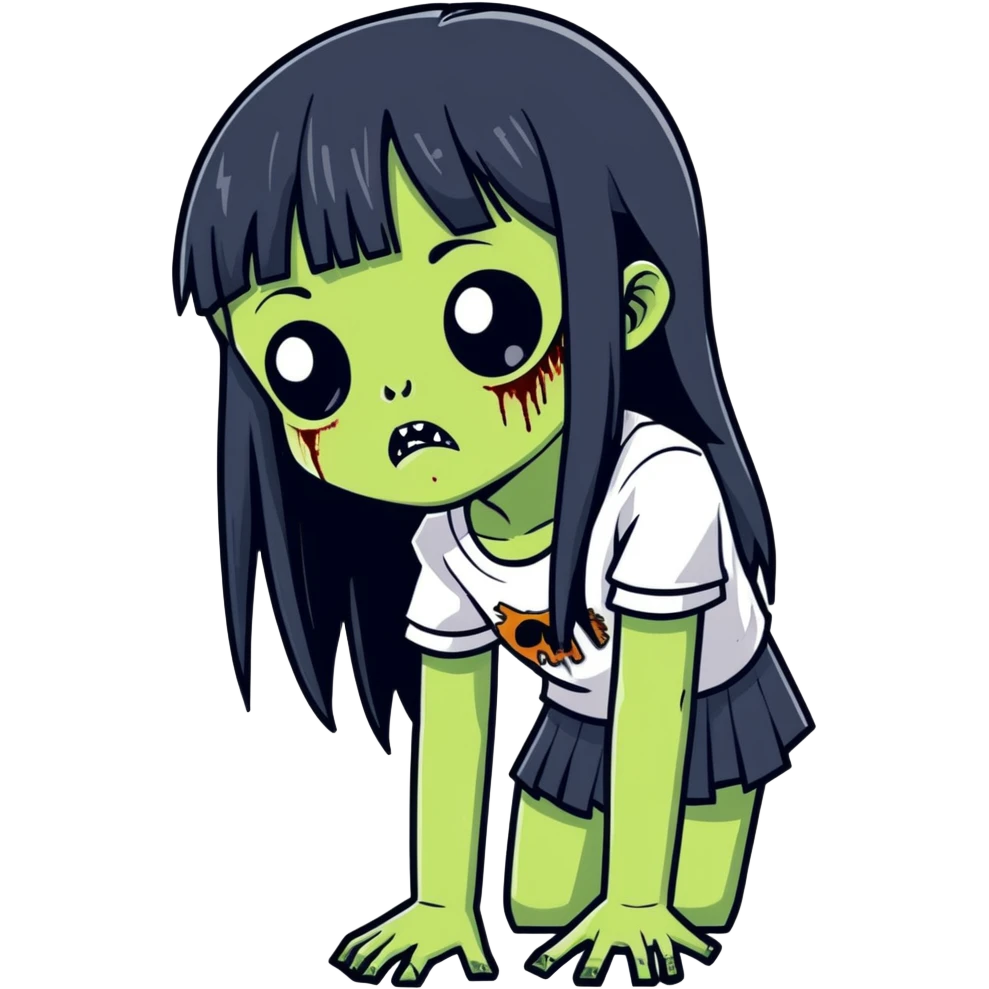 girl zombie with black long hair and bangs emoji