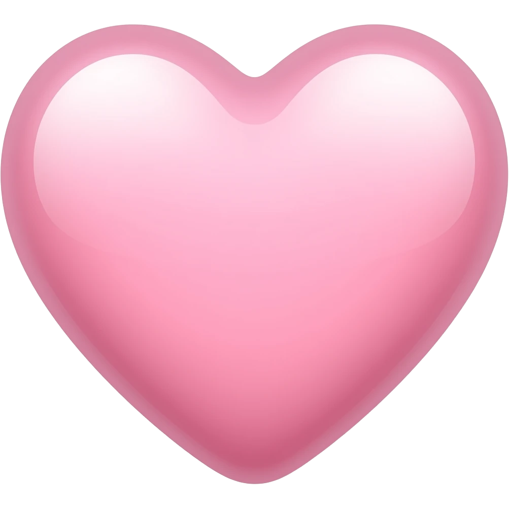 kawaii light pink heart emoji, soft pastel pink color, glossy shine, simple cute icon style emoji