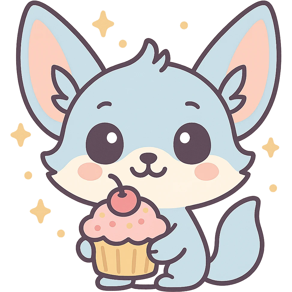 Transformer cette illustration de fennec magique kawaii en emoji expressif, style kawaii, fond transparent, garder les couleurs pastel et les accents féeriques. emoji