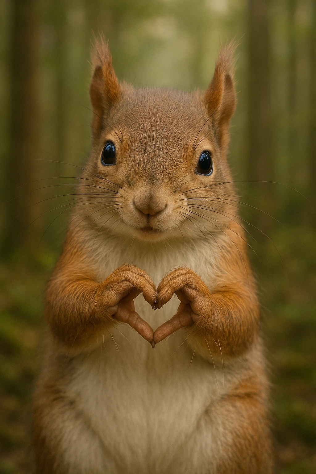 a realistic squirrel using its paws to make a heart, gentle expression emoji