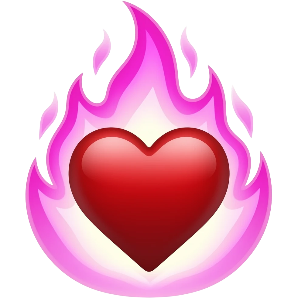 the red poker heart involved in flames pink emoji