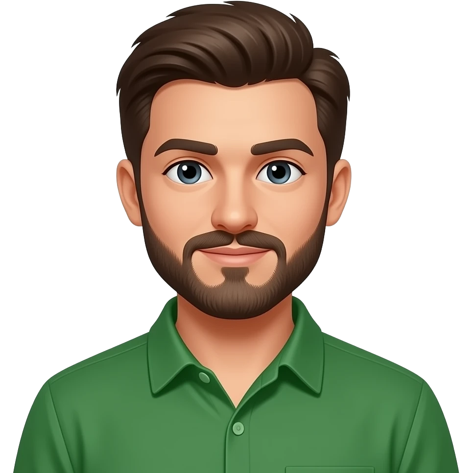 young man with beard and mostache wear green clothes emoji