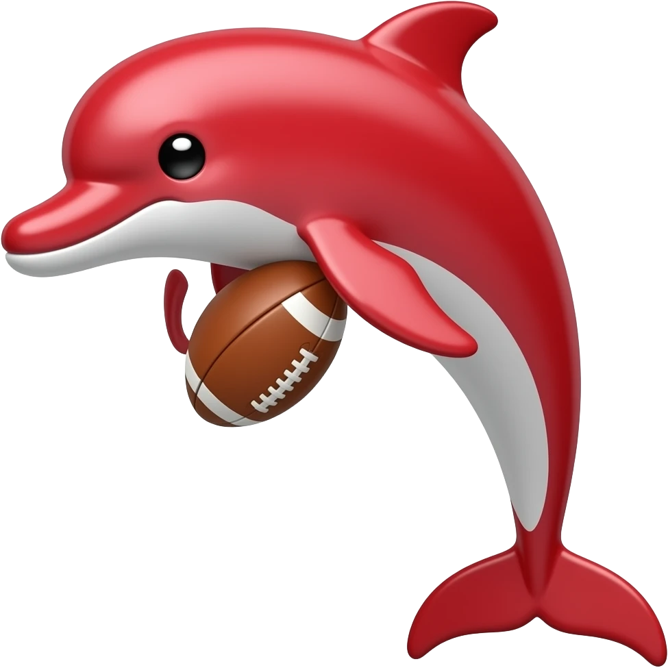 A red dolphin with a rugby ball emoji