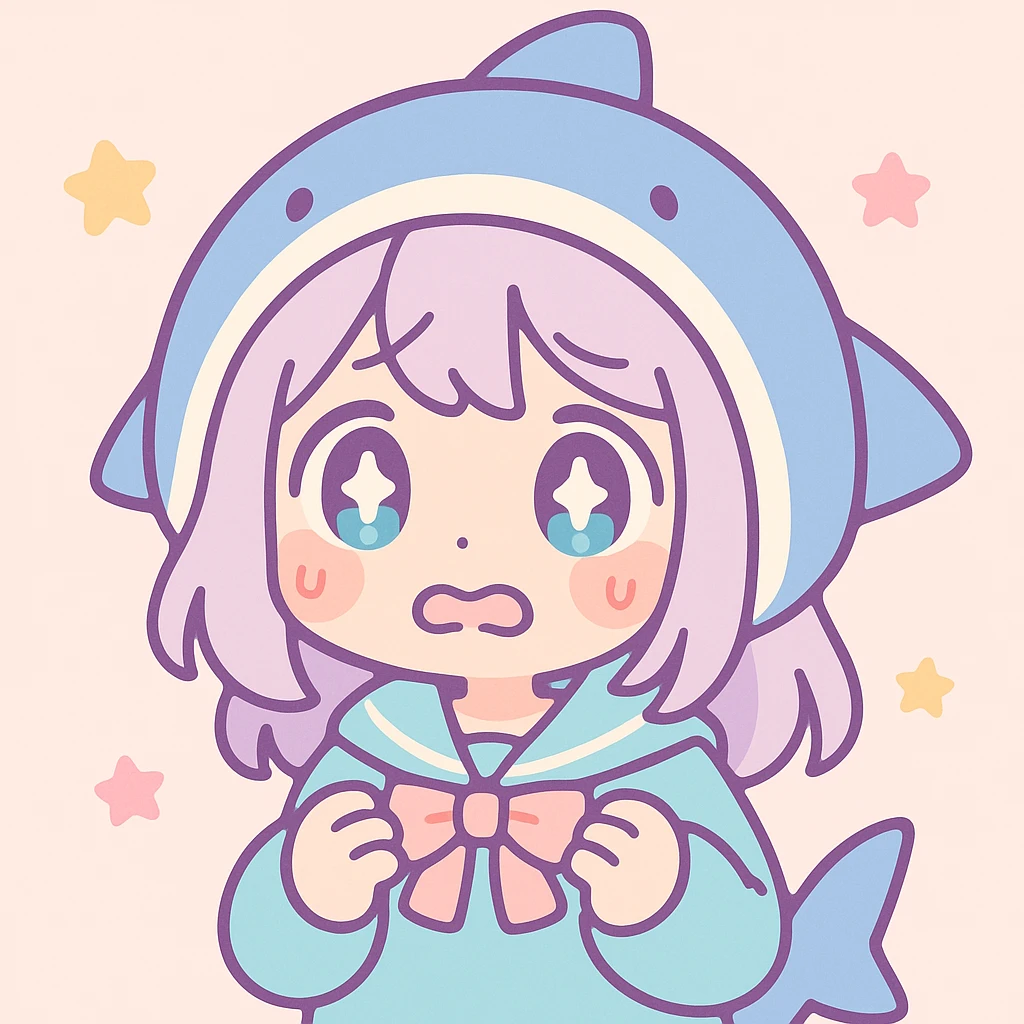 Sameko Saba, a vtuber character, looking anxious, kawaii style emoji