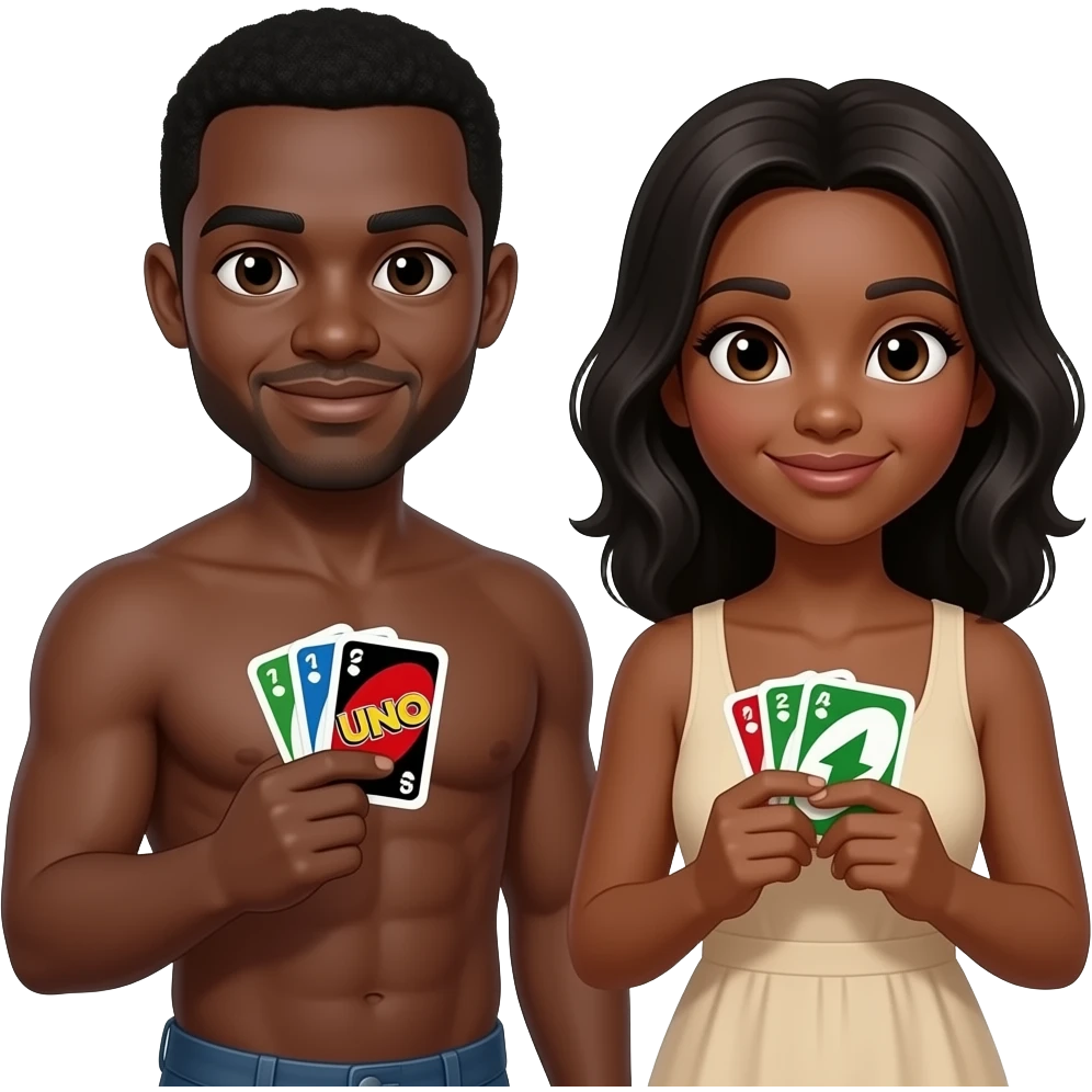 Naked black man and black woman playing uno emoji