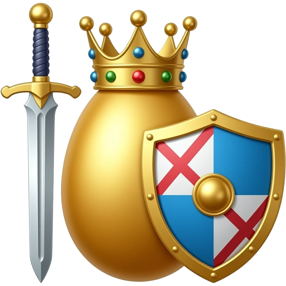 golden egg with sword and shield and crown emoji