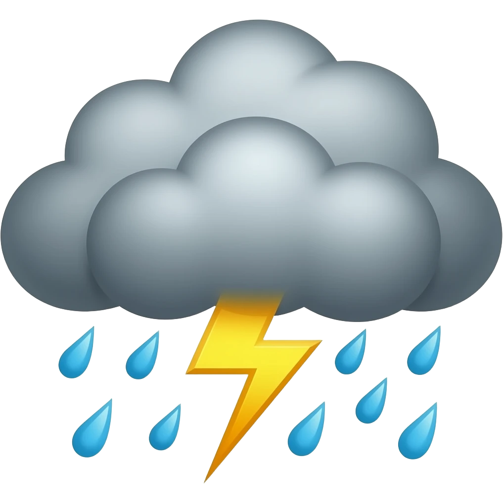 dark fluffy storm cloud with rain and lightning without background emoji