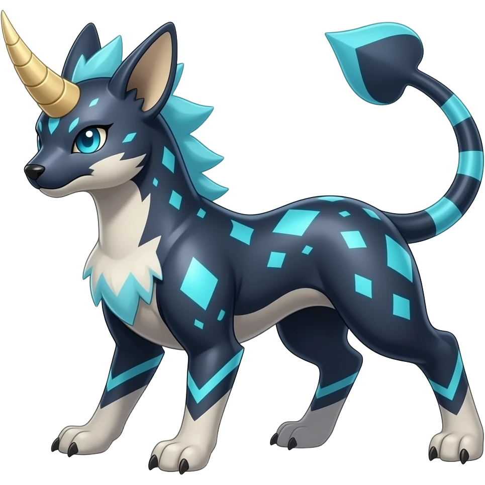 Horned Digitigrade elemental realistic pretty elegant sleek shiny patterned quadrupedal Randomly patterned Shinx-Pyroar-Houndour-Arcanine-Electrike-animal-hybrid, full body, with an imp-spade-tip-tail emoji