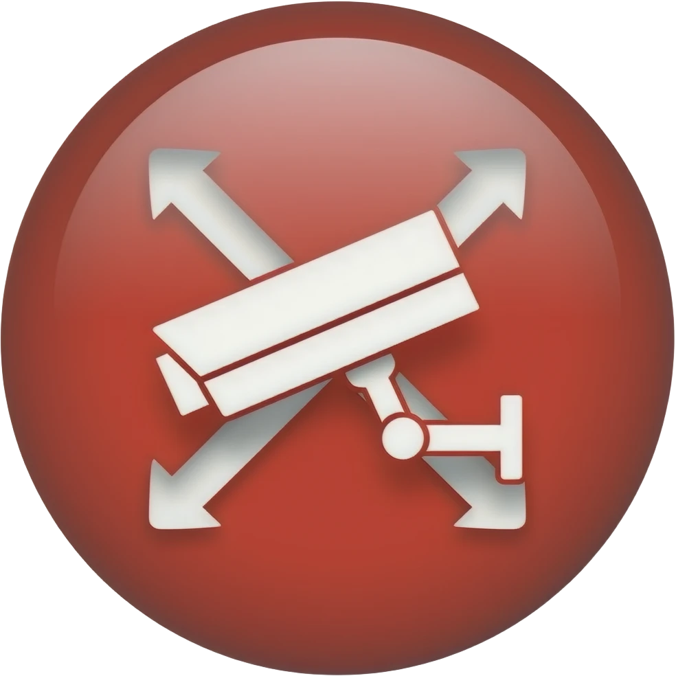 Red filled circle with white X and arrow end points on the X, CCTV in the centre emoji