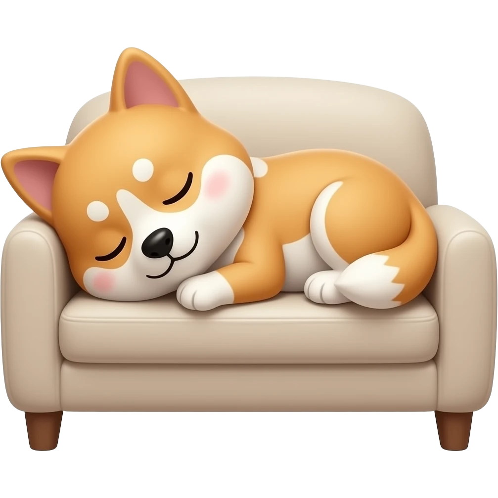 Hachiko dog in chibi cute animation lyying down on a couch sleeping emoji
