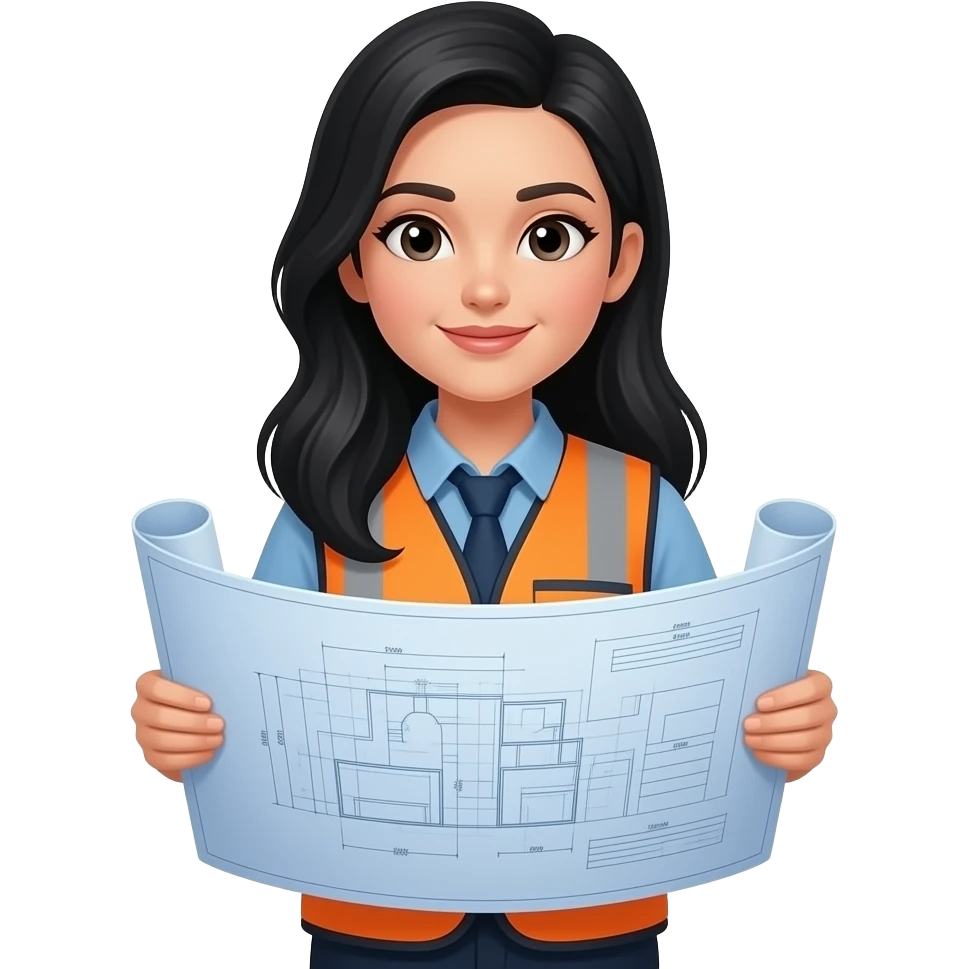 Mujer ingenieria industrial cabello negro largo emoji