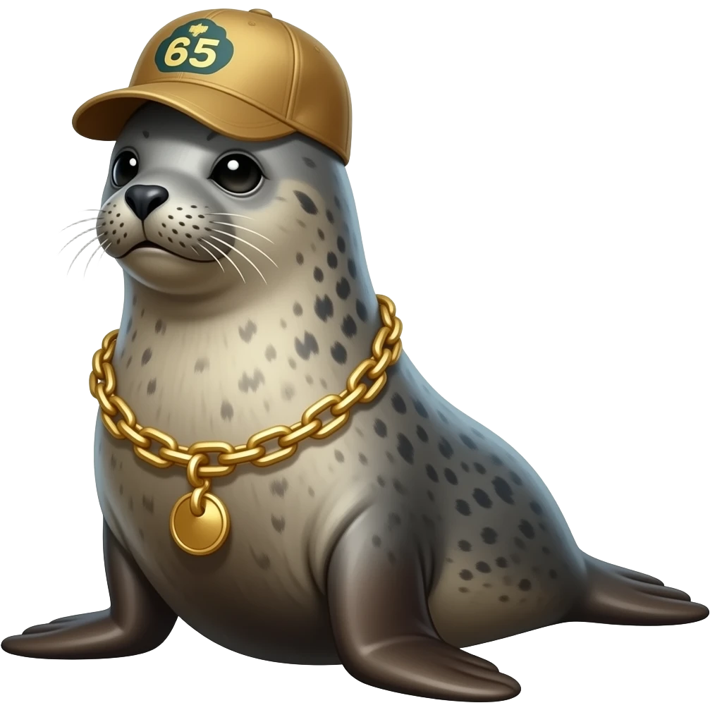 Seal with a gold chain and backwards hat emoji