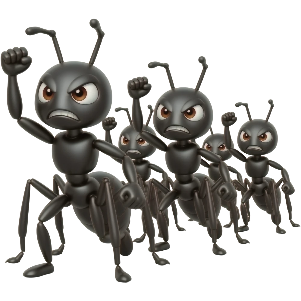 angry ants marching waving fists emoji