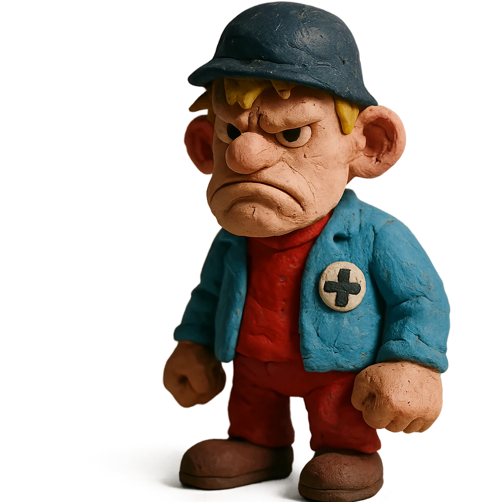 claymation style rough character inspired by 'bastard munchen' emoji