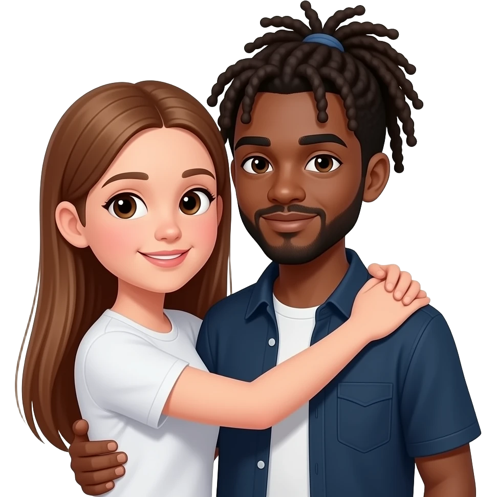 teen white girl with straight hair hugging teen black guy with dreads emoji