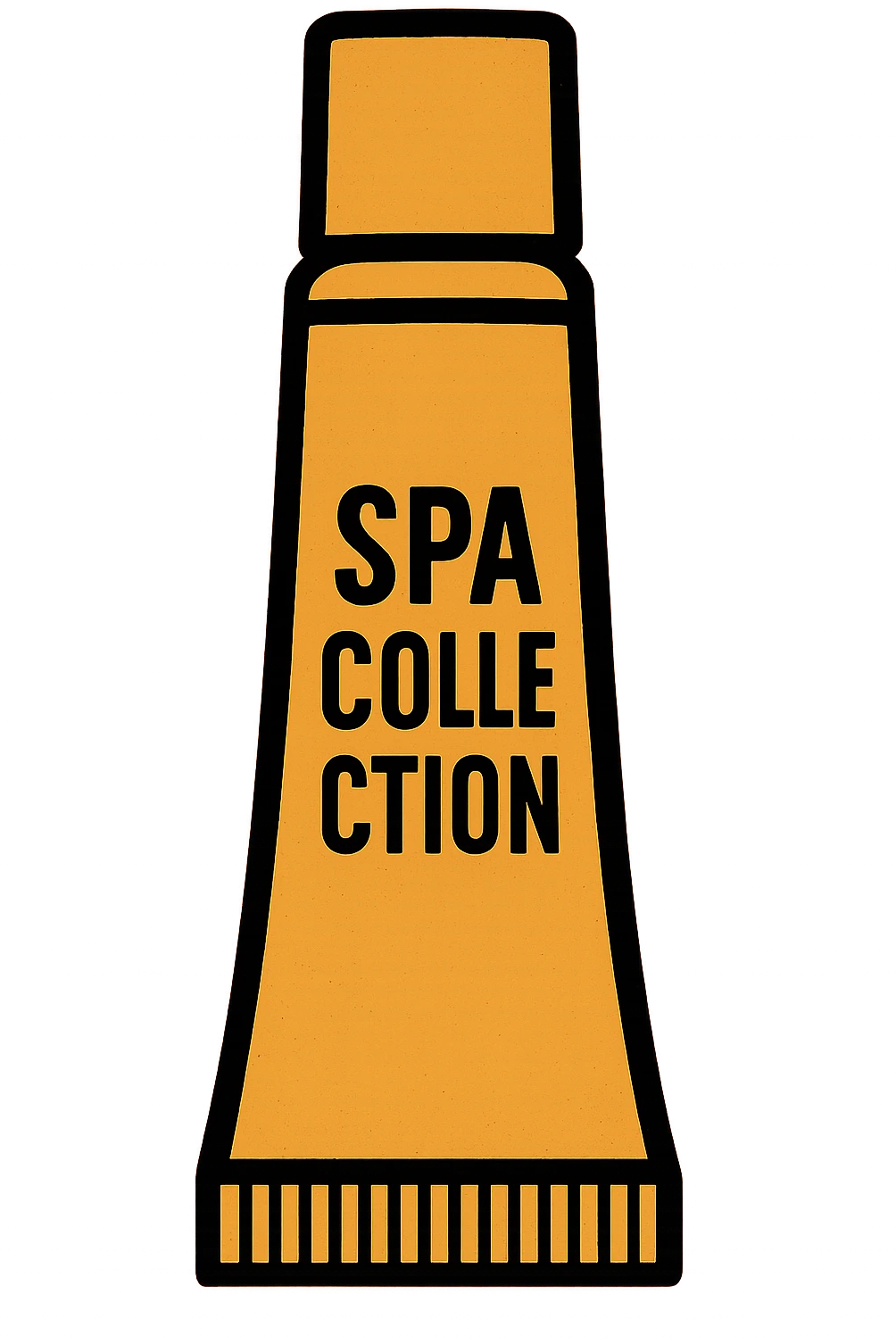 Create an emoji version of a golden-beige tube labeled 'SPA COLLECTION' with a soft, clean emoji look. Emphasize the tube shape and cap, keep the golden-beige color scheme, and simplify the text for emoji clarity. The style is flat black beige illustration style, focusing on clarity and simplicity for emoji use. emoji