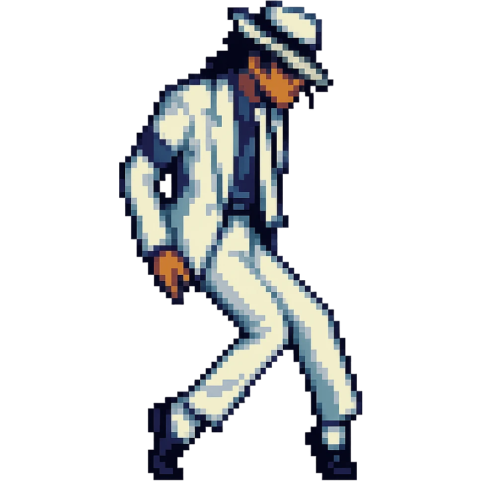 Michael Jackson moonwalking, pixel art style, hat emoji