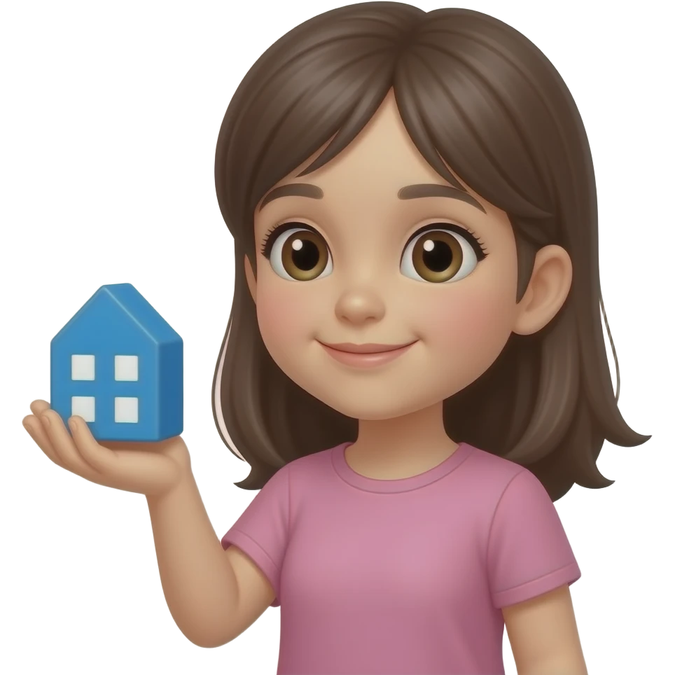 A girl kid holding one small blue building block emoji