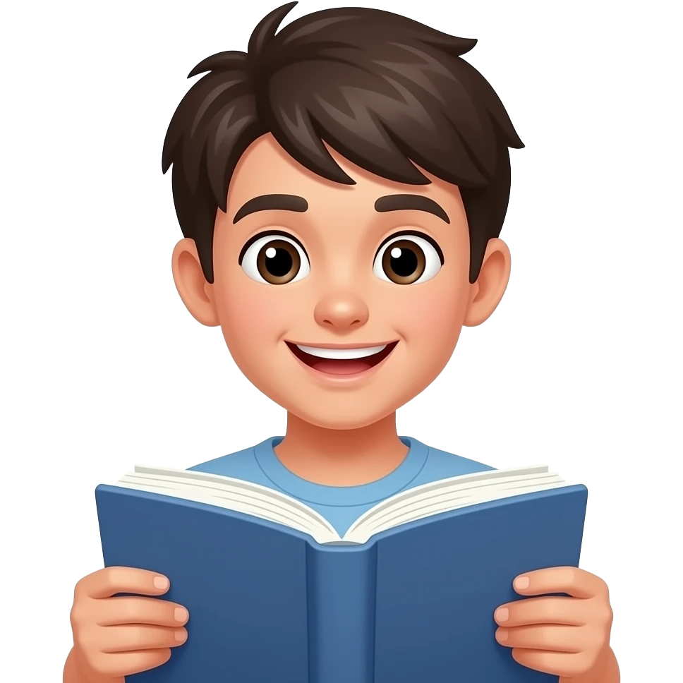black teenage boy reading a book looking happy emoji