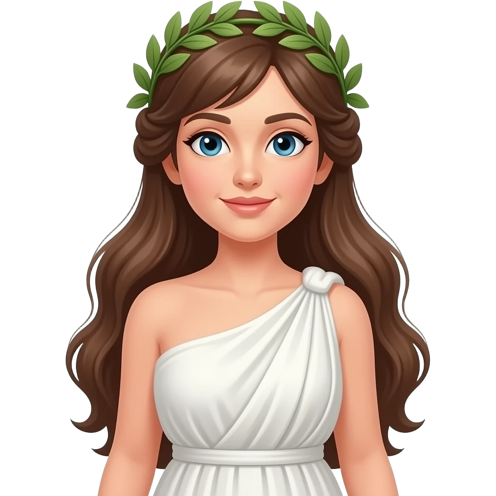 mujer grecia antigua blanca cabello café largo, corona de laurel cuerpo completo emoji