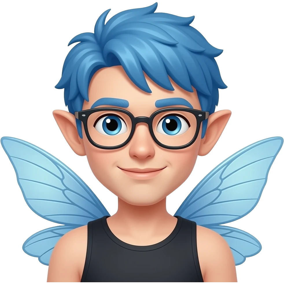 emoji fairy face and wings sticking out portrait blue hair and glassess male emoji