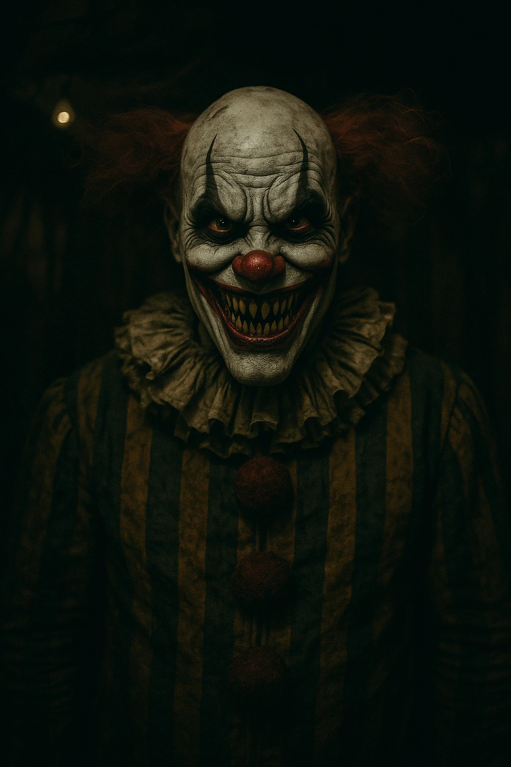 killer clown with menacing grin, creepy circus makeup, dark and unsettling atmosphere, horror vibe emoji