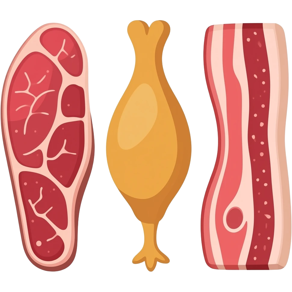 vector flat beef chicken pork belly put together emoji