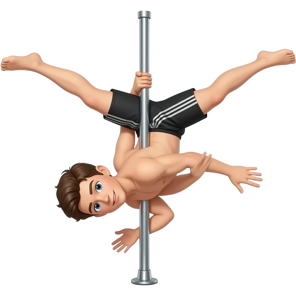 Niño haciendo pole dance con un short negro adidas emoji