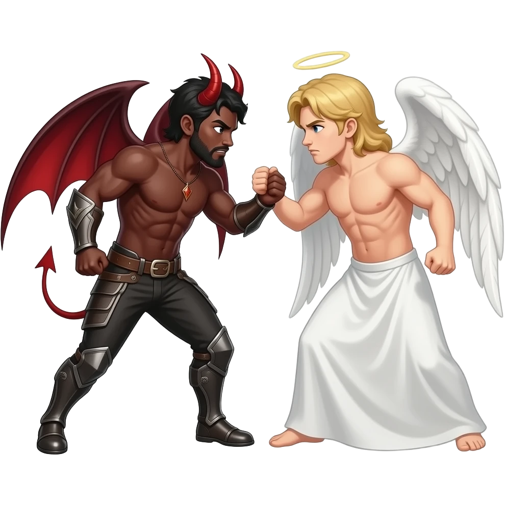 Satan and an angel fighting emoji