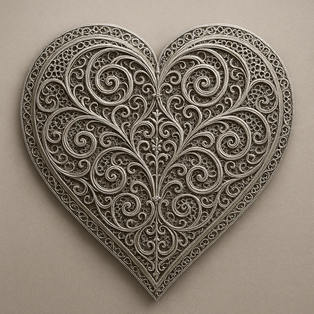 heart with filigree metalwork, detailed emoji