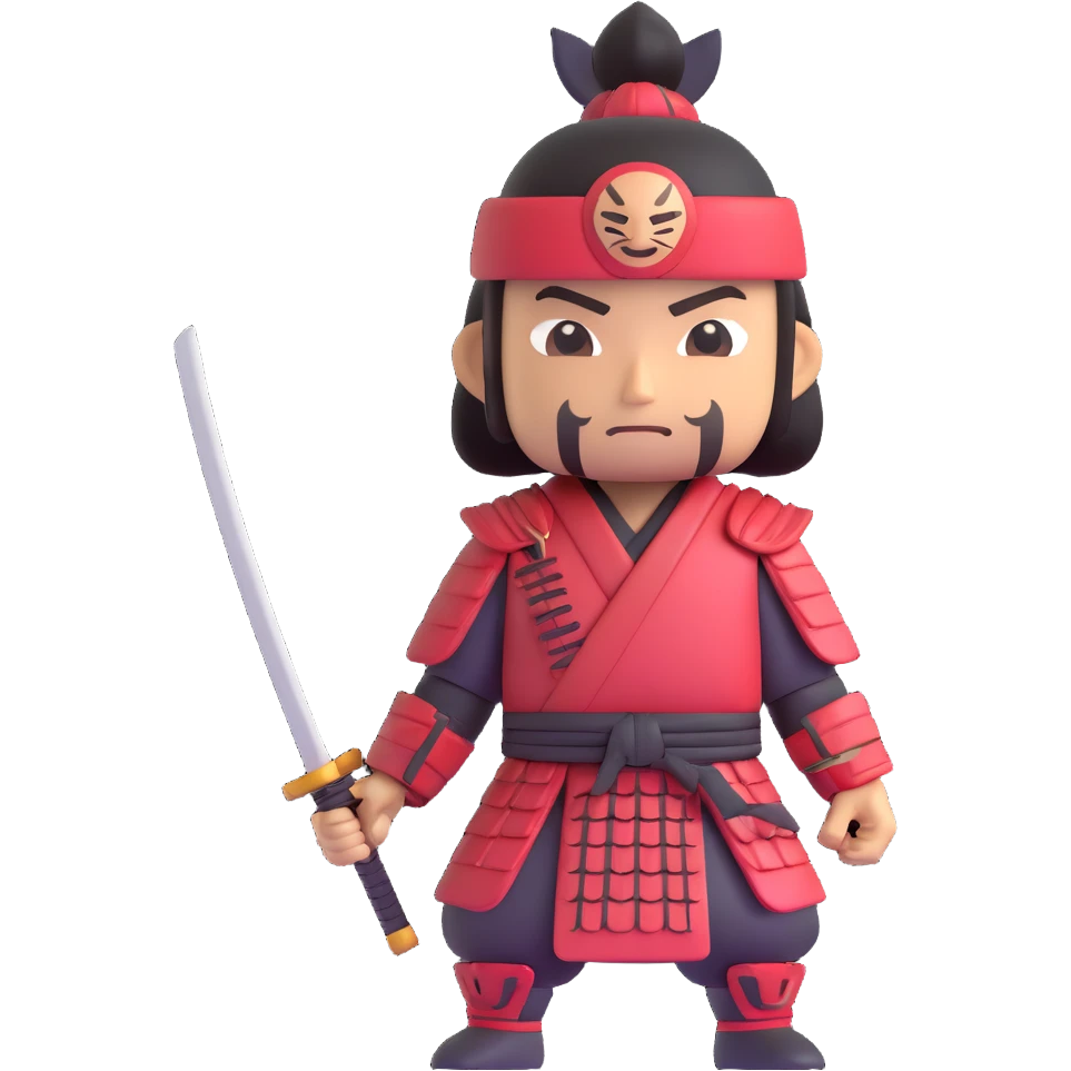 samurai warrior with chibi proportions, friendly expression, 3d emoji style emoji