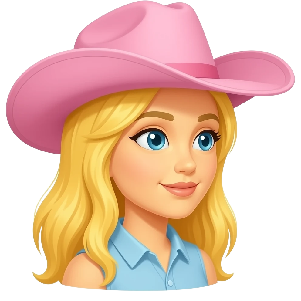 Girl with yellow skin facing right with a pastel pink cowboy hat and long yellow hair in the apple emoji style emoji