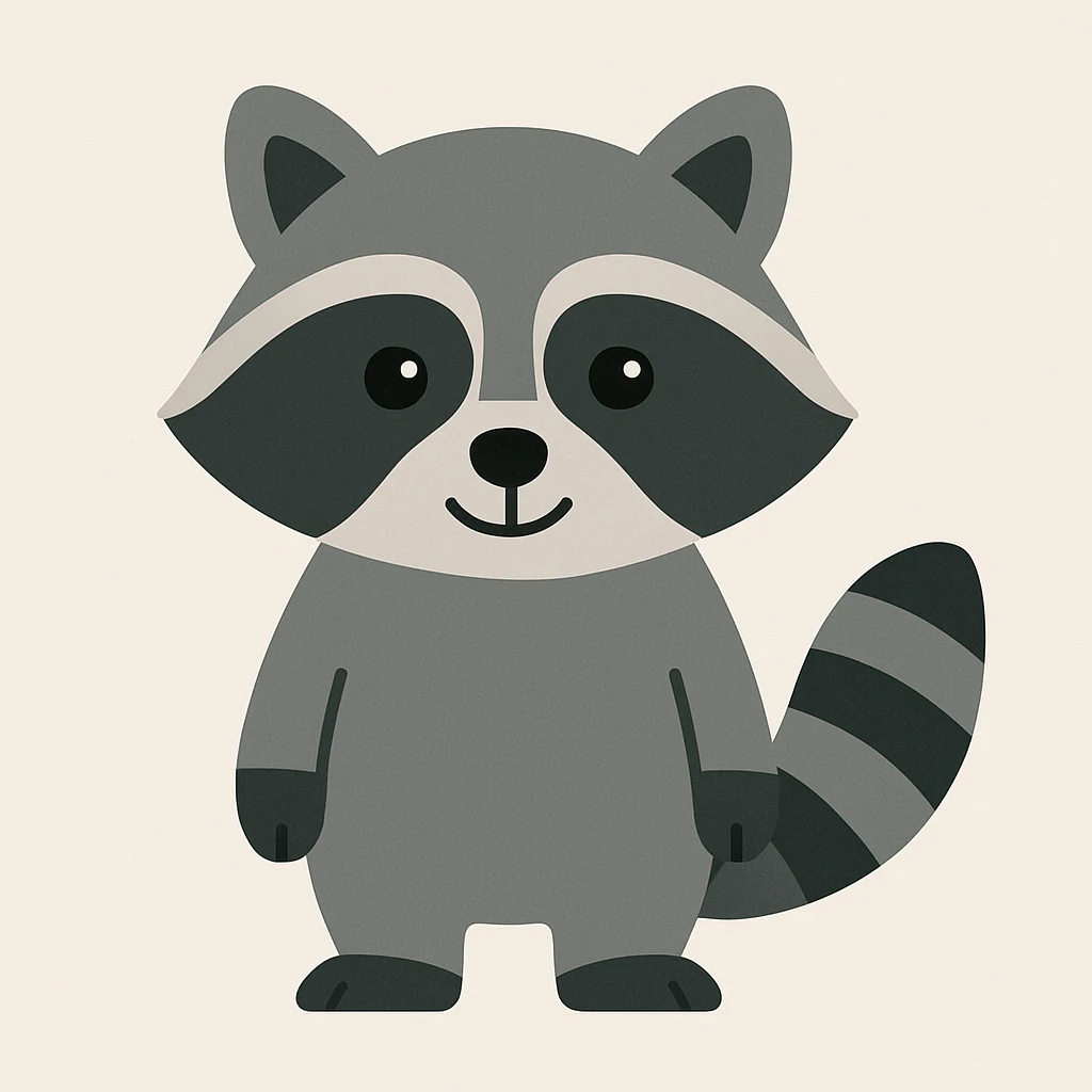 Flat design style raccoon emoji